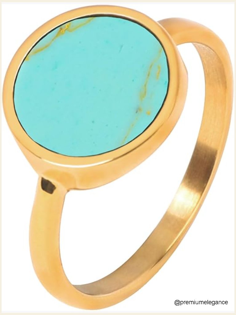 Round Gemstone Slice Ring 18k Gold Plated Statement Ring Size 6-9